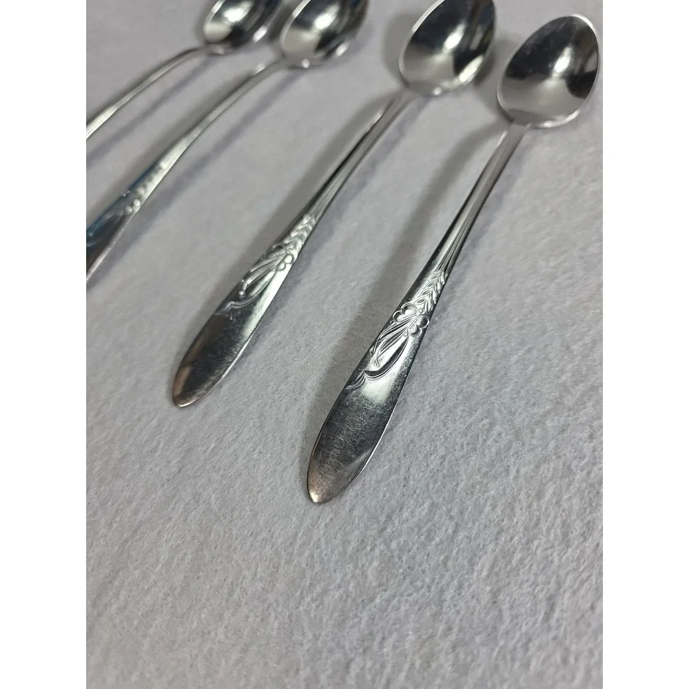 4 H B Co Heather Iced Tea Spoon Stainless Steel Flatware Vintage